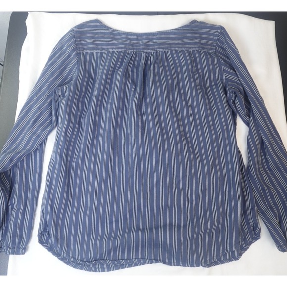 Lee Shape Illusions Blue White Stripe Blouse M Long Sleeve Boho Casual Top - Picture 3 of 9